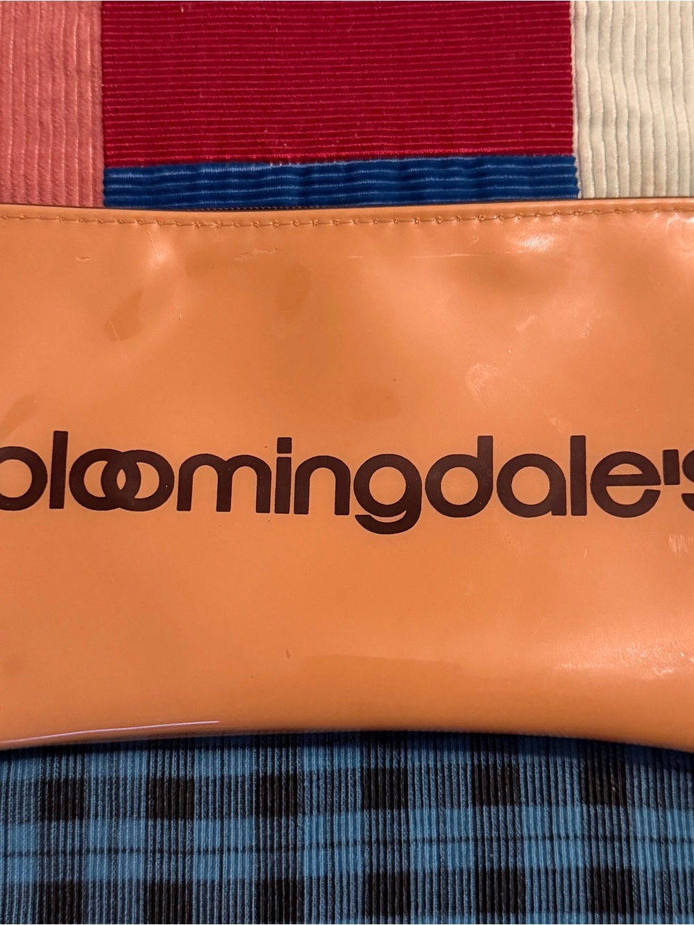 Bloomingdale's Peach Patent Cosmetic Pouch with Logo